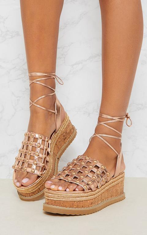 Rose Gold Dome Studded Espadrille Flatform