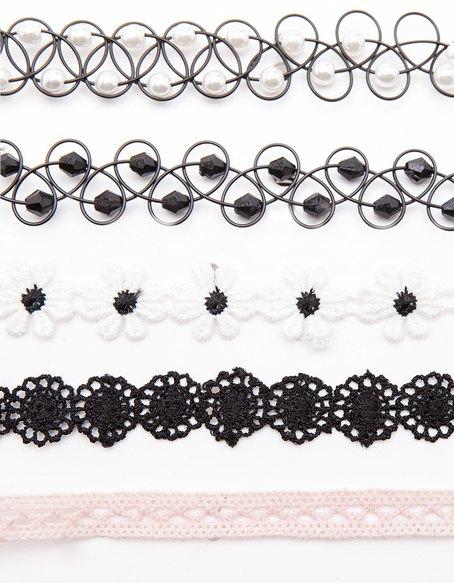 Set 6 Chokers Elastici E Fasce Nero