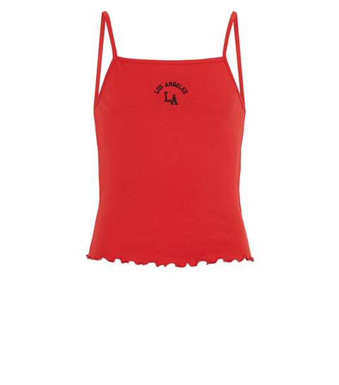 Girls Red Ribbed La Slogan Cami New Look