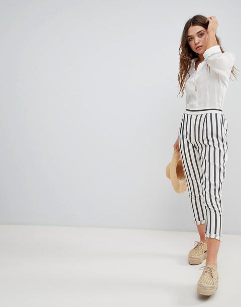 New Look - Pantaloni Stretti In Fondo A Righe - Crema