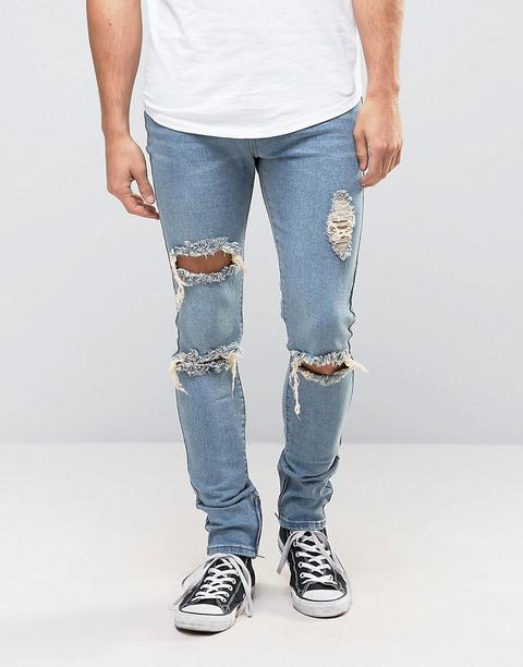 Liquor N Poker - Jeans Skinny Strappati Con Zip Alla Caviglia - Blu