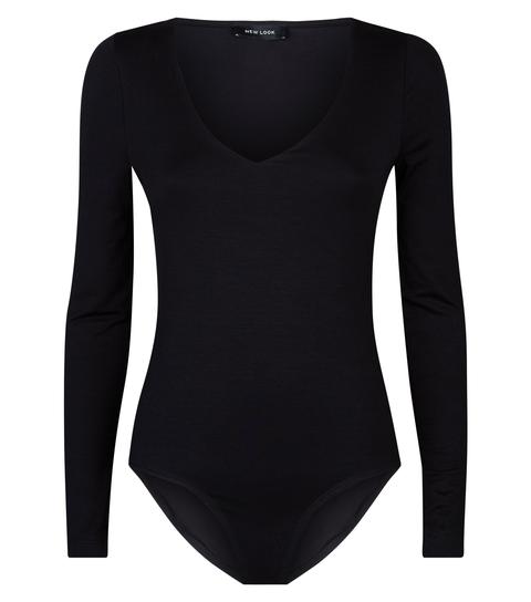 Black V Neck Long Sleeve Bodysuit New Look