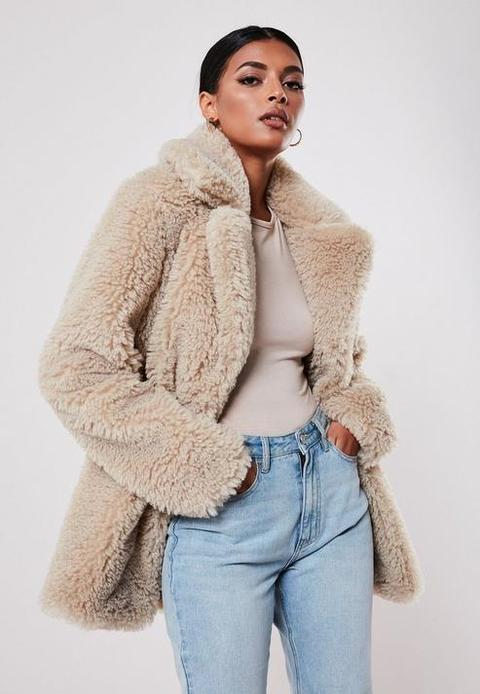 Beige Faux Fur Short Collar Coat, Beige