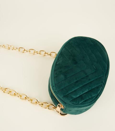 Dark Green Quilted Chain Bum Bag New Look