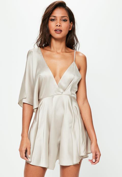 Nude Satin Asymmetric Swing Dress