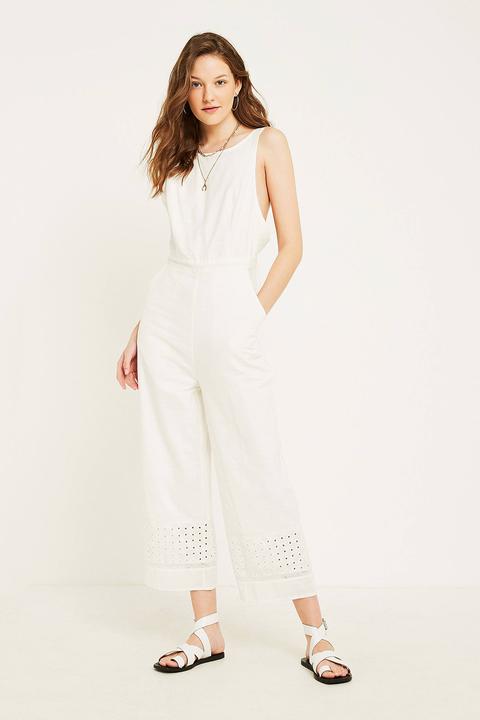 Uo Padma Embroidered Eyelet Jumpsuit - Womens S