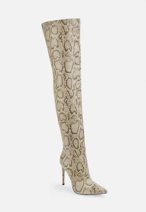 Knee Heeled Boots, Grey from Missguided 
