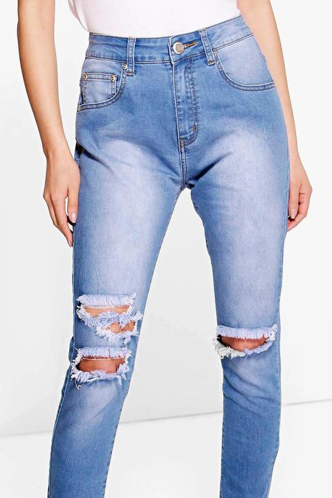 Lucy High Waisted Shredded Knee Skinny Jeans