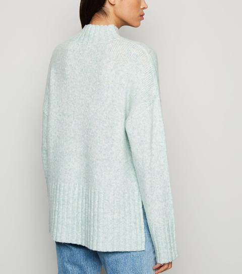 Mint Green Ribbed High Neck Jumper New Look