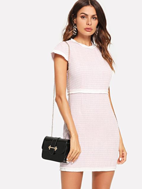 Fringe Trim Fitted Tweed Dress