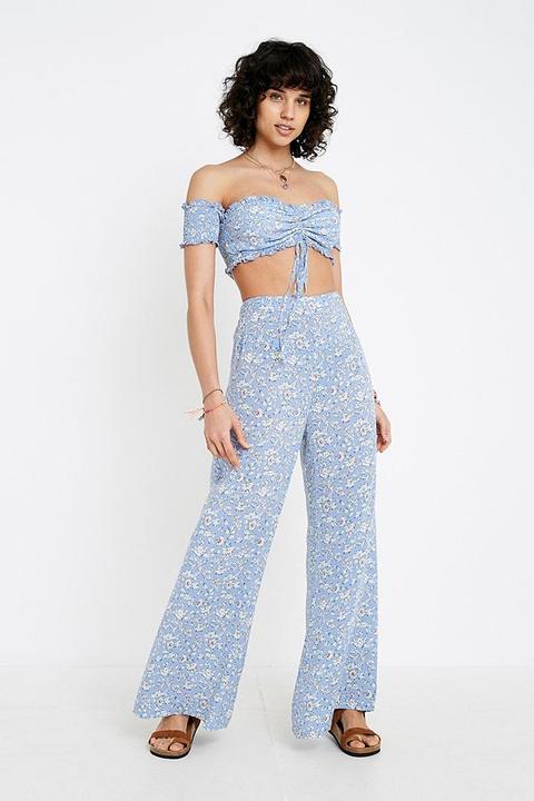 Kiss The Sky Floral Trousers - Blue M 