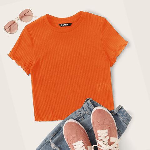 Ribbed Lettuce-edge Cropped Tee