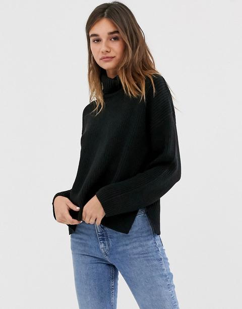 Monki - Pull Oversize Côtelé À Col Roulé - Noir