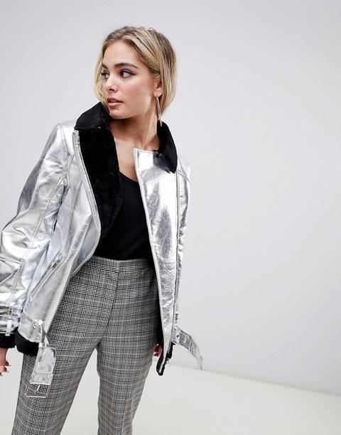 Missguided Metallic Shearling Jacket