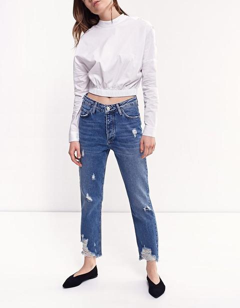 Pantalone Denim Straight High Waist Jeans Medio