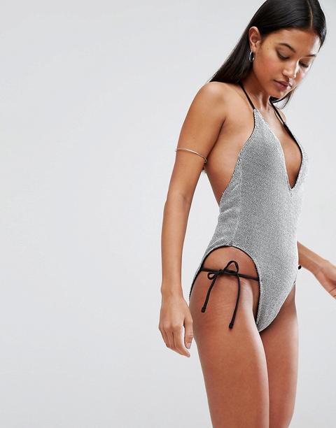 Trikini De Efecto Cota De Malla Plateado De Asos