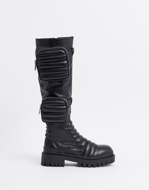 Botas Biker Negras Altas Con Suela Gruesa Tayla De Public Desire-negro