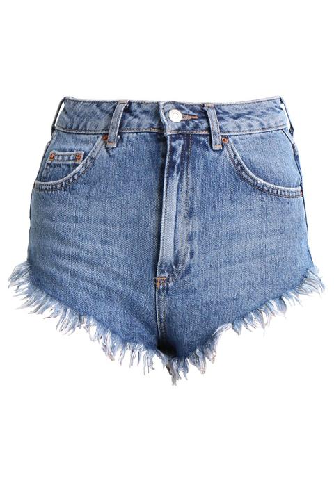 Topshop Fray Hem Kiri Shorts Di Jeans Blue