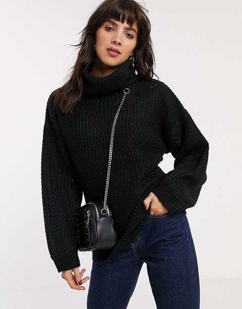 Topshop Jumper With Roll Neck In Black