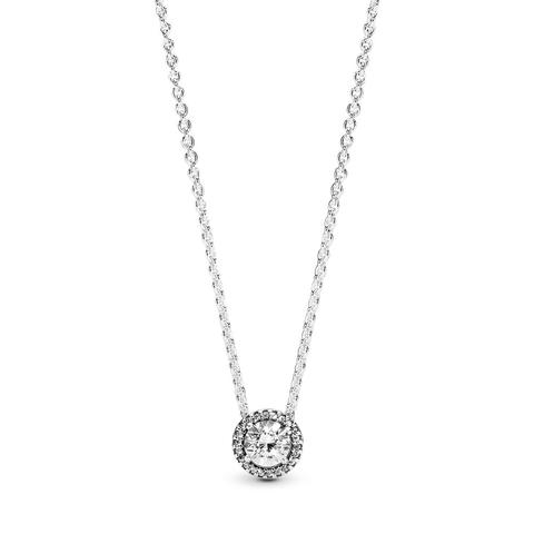 Pandora Round Sparkle Halo Necklace - Sterling Silver / Clear