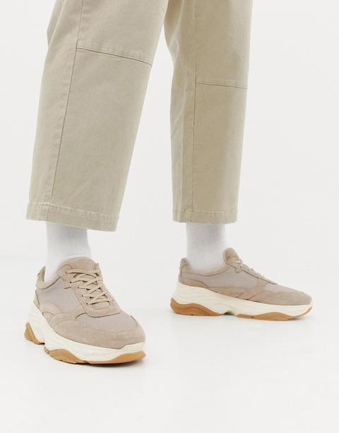 Asos White Suede Trainers With Chunky Sole In Sand