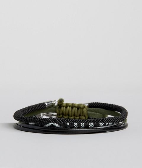 Asos - Confezione Di Bracciali In Tessuto Nero Con Kaki - Nero