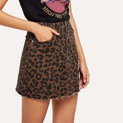 Leopard Print Rip Detail Skirt