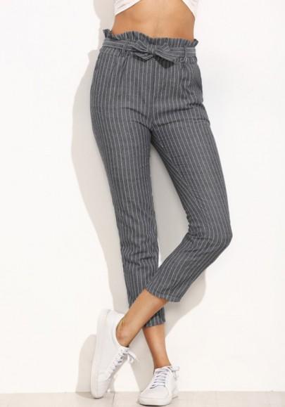 Pantalones Bolsillos A Rayas Fajas Casuales 7/8 Gris