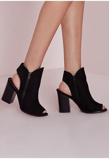 Peep Toe Cut Out Ankle Boots Black