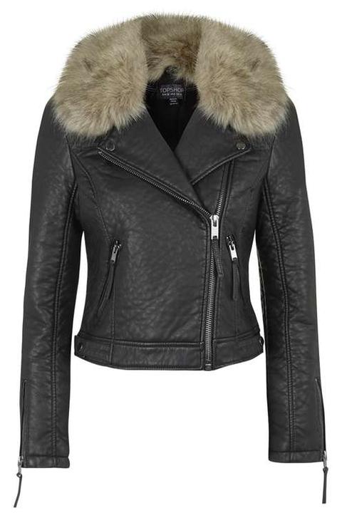 topshop biker jacket with fur collar