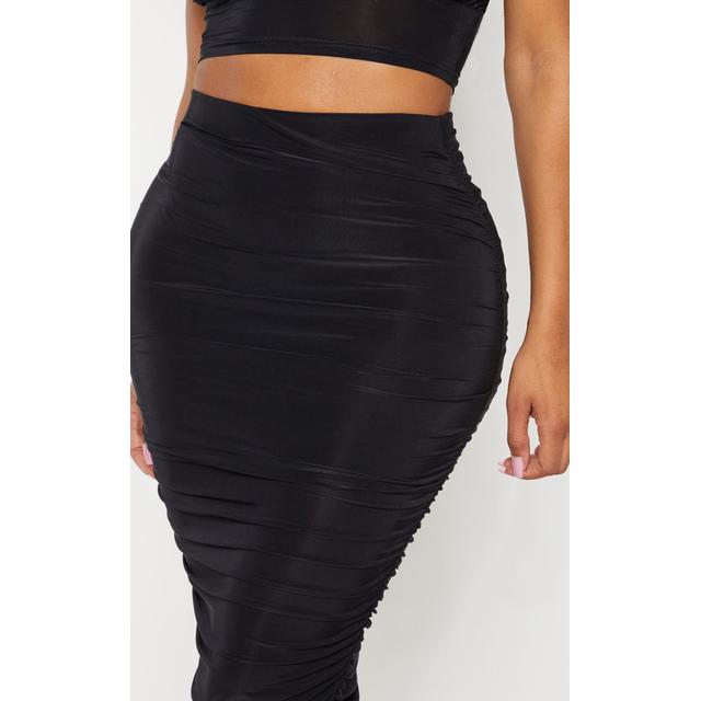 Black Slinky High Waist Midi Skirt