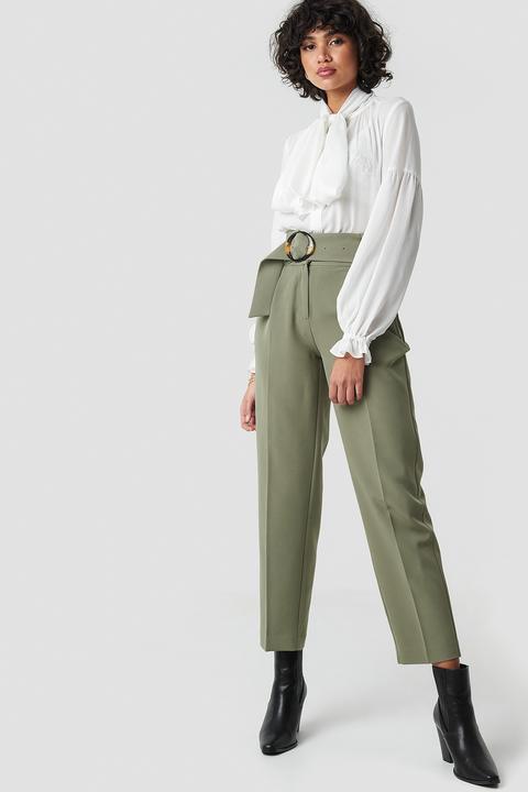 Asymmetric Belted Suit Pants Green