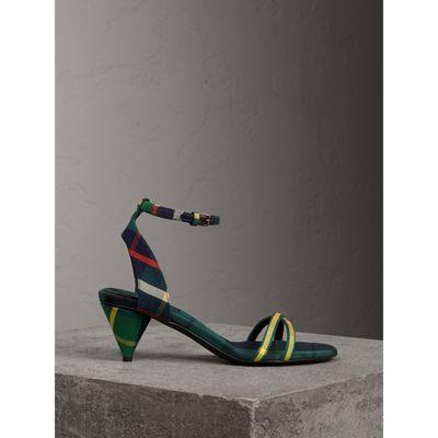 Sandali In Cotone Con Motivo Tartan E Tacco A Cono