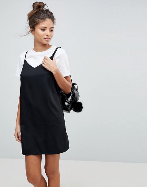 Vestido Camisola Corto De Tirantes En Negro Con Copas Grandes De Asos Design