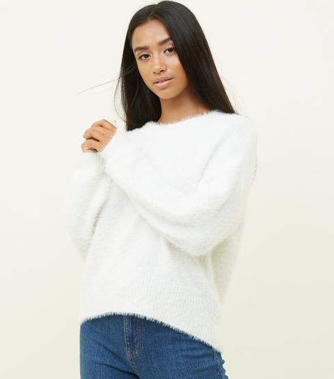 Petite Cream Fluffy Jumper New Look