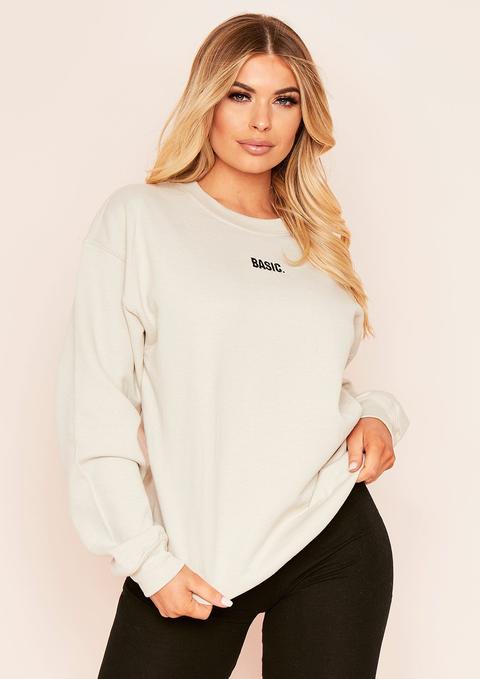 Ariana Sand Basic Slogan Oversized Sweatshirt