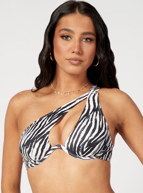 Boux Avenue Ibiza Zebra Asymmetric Bikini Top - Black Mix - 30b