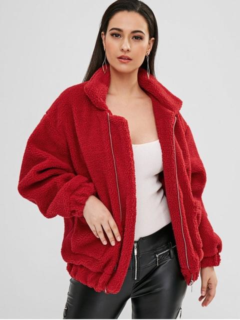 fluffy zip up winter teddy coat