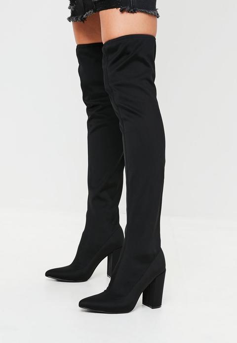 Black Pointed Neoprene Over The Knee Boots, Black