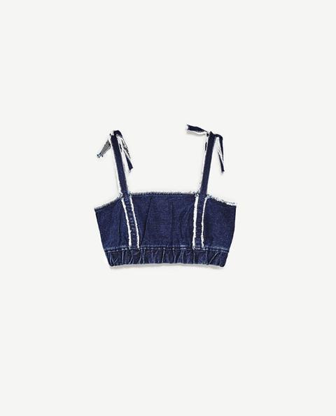 Top Cropped Elástico Denim