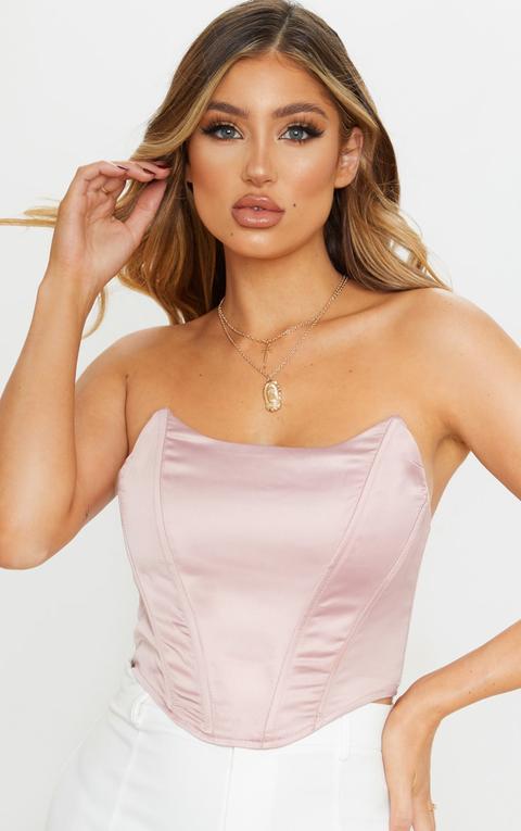 Dusty Rose Satin Pointed Hem Bandeau Corset