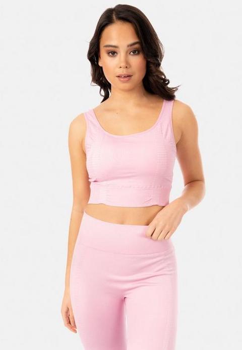 Pink Seamless Square Neck Gym Crop Top, Pink