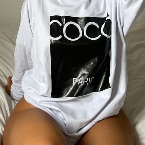 White Coco Print Oversized Sweatshirt