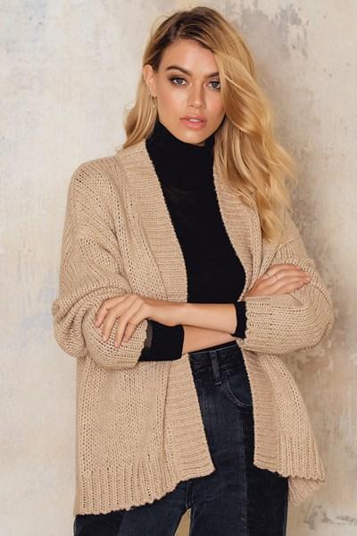 Na-kd Oversize Big Knitted Cardigan - Beige