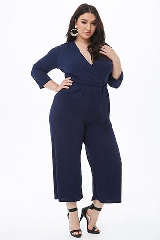 Forever 21 Plus Size Surplice Jumpsuit Navy