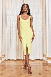 Micro Button Detail Corset Ponte Dress In Yellow Lime