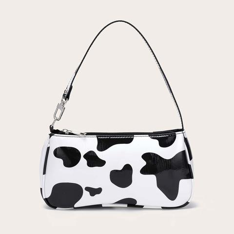 Cow Print Faux Leather Baguette Bag