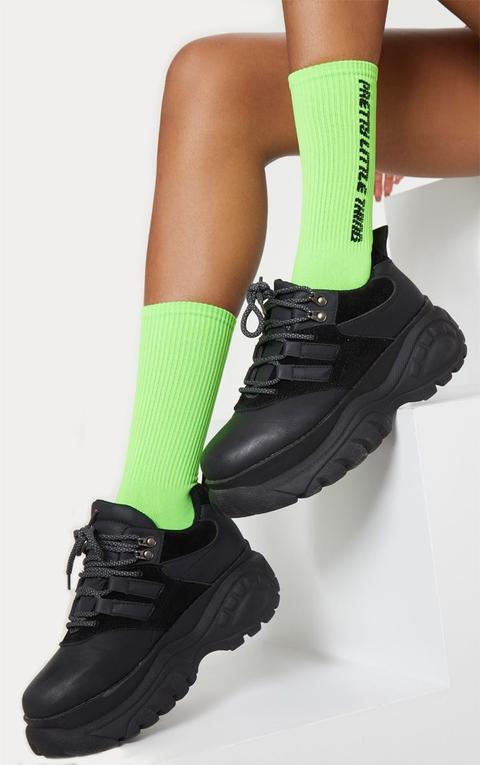 Prettylittlething Neon Green Logo Socks