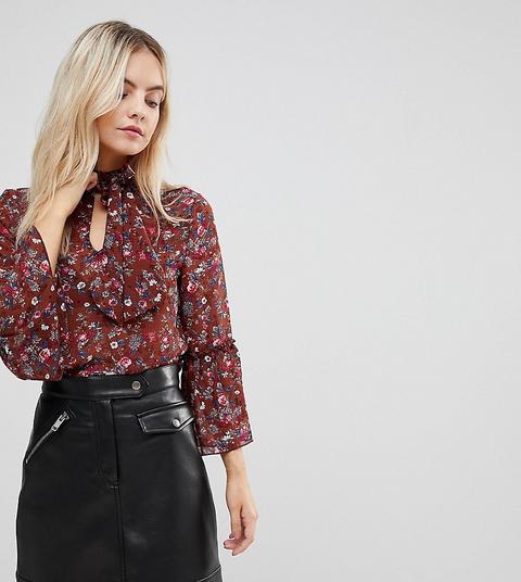 Parisian Petite - Blusa A Fiori Con Fiocco - Rosso