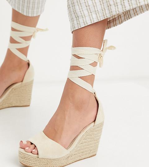 Sandalias Tipo Alpargata Color Natural Con Cuña De Glamorous Wide Fit-beis